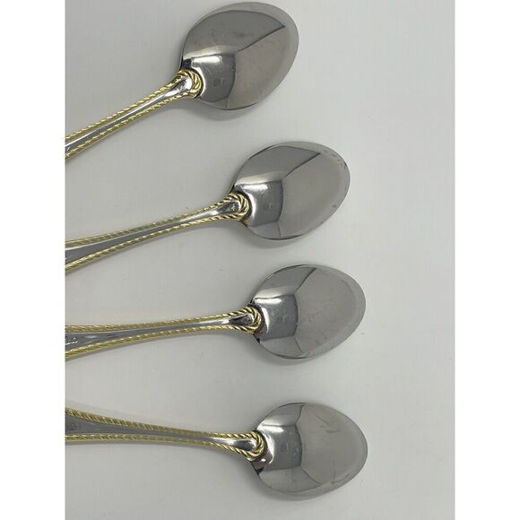 Oneida GOLDEN BELMONT Stainless Rope Edge Gold Accent Teaspoons 6” Set Of 4 - Picture 7 of 7